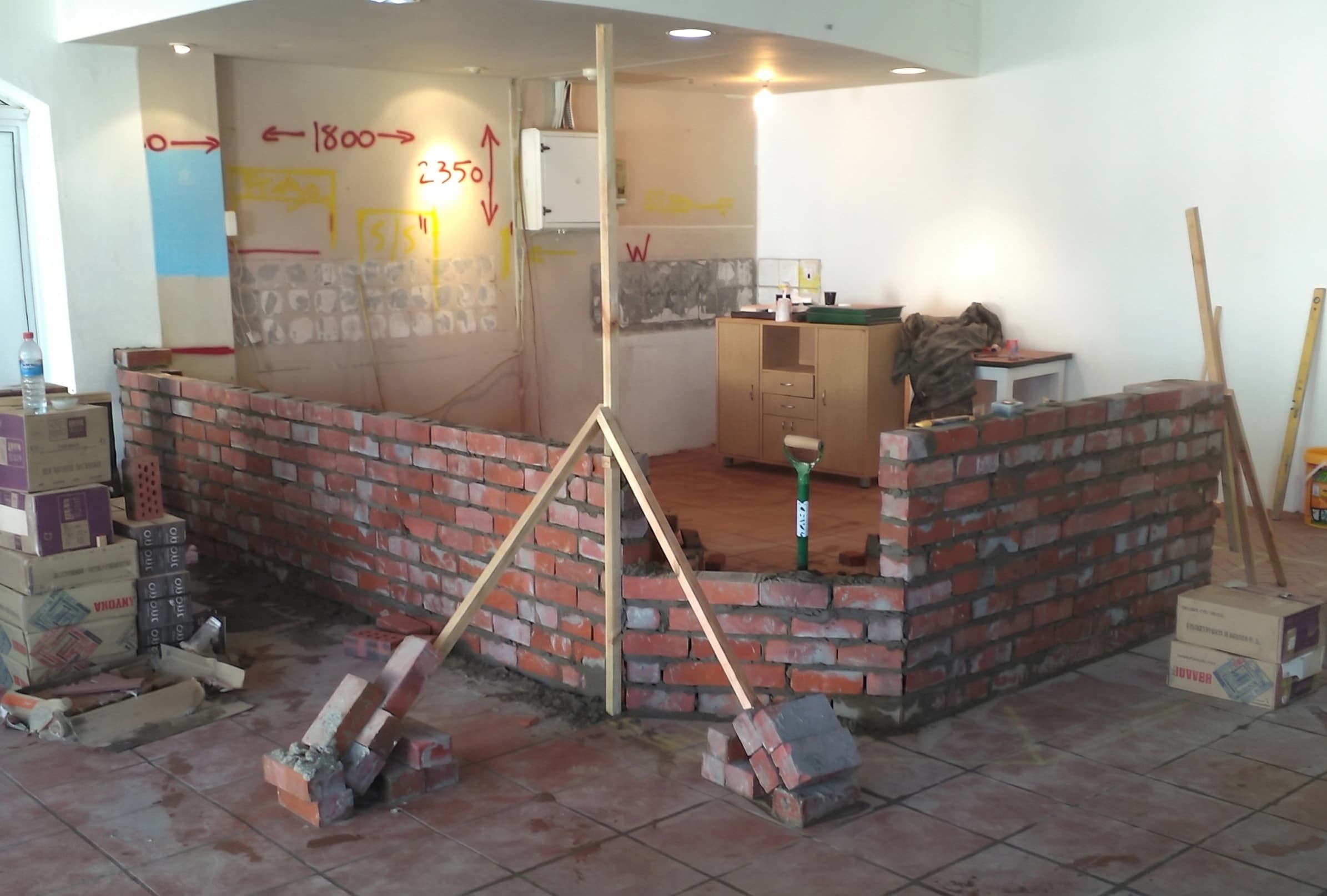 I Love Waffles V&A Waterfront fit-out, early-stage drywall partitioning